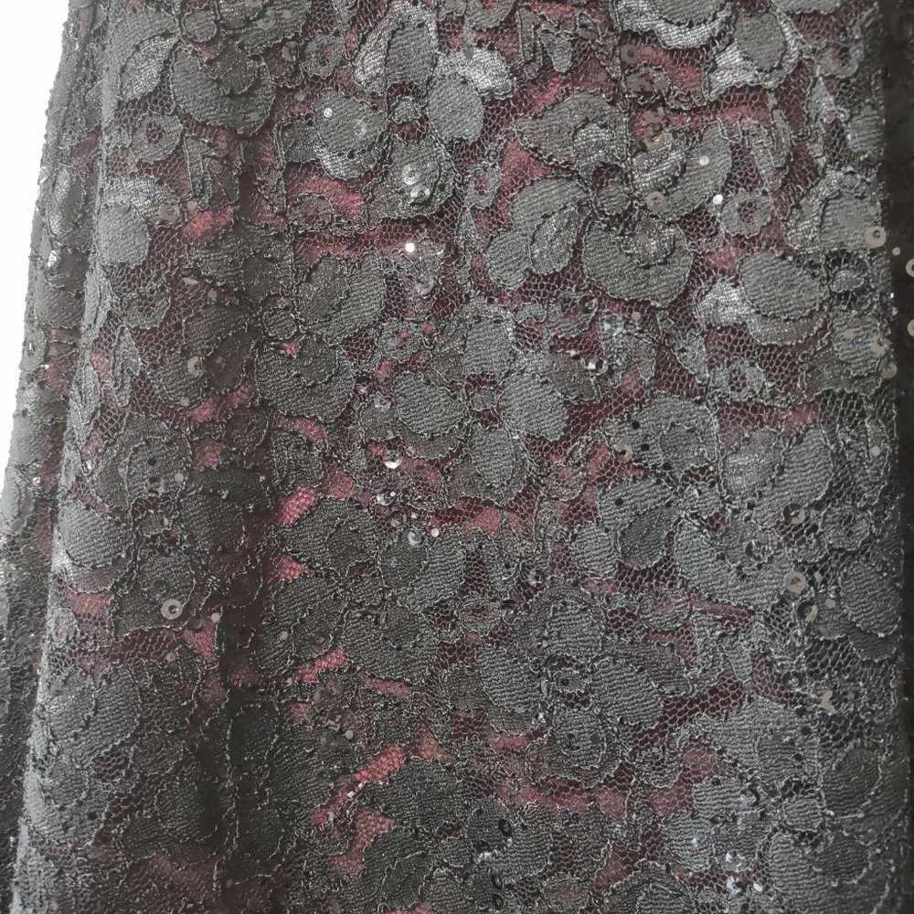 Black Sequin Lace Over Taffeta Strapless Dress